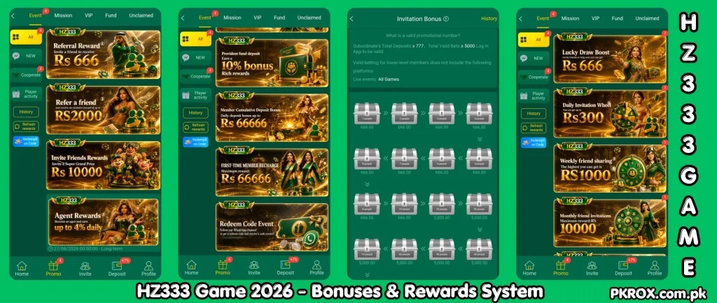 HZ333 Game rewards bonuses and promotional section